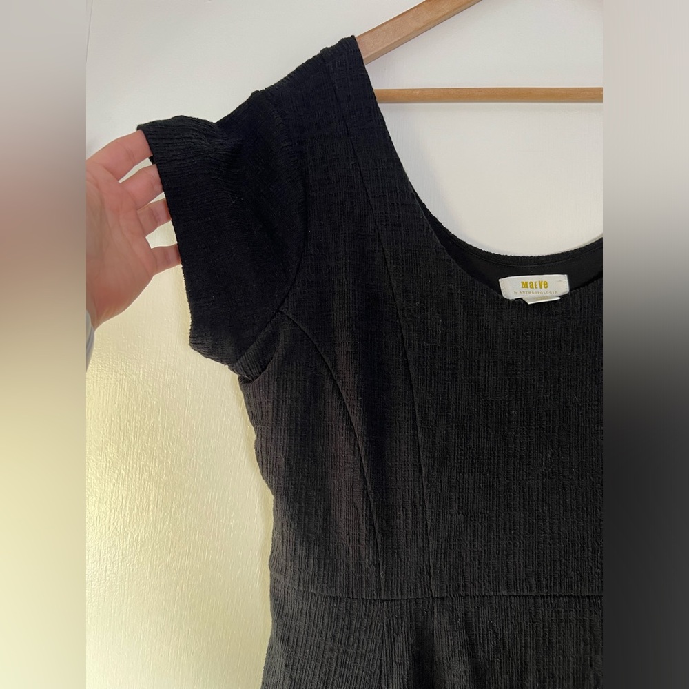 Anthropologie Black Fit-and-Flare Short Sleeve Dress - Picture 10 of 11